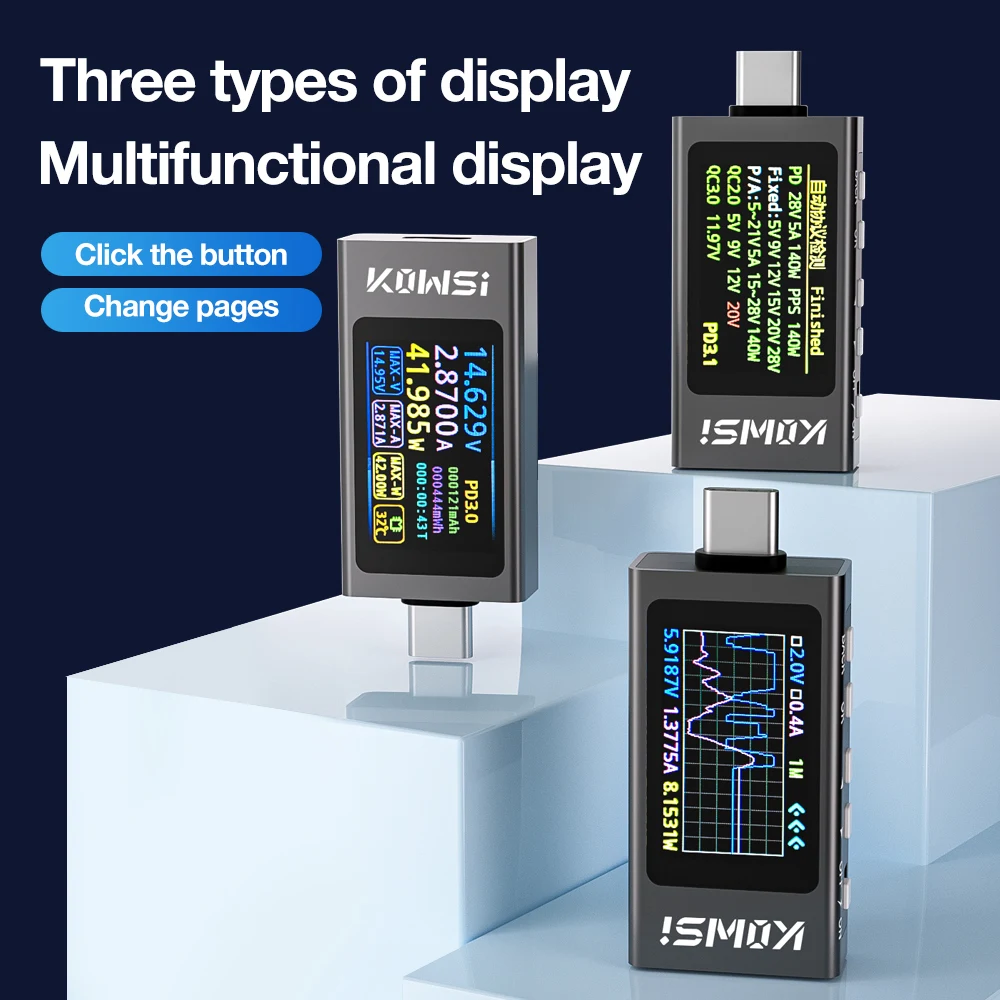 Type-C Tester with Color Screen Display - Voltage & Current Meter and Power Monitor