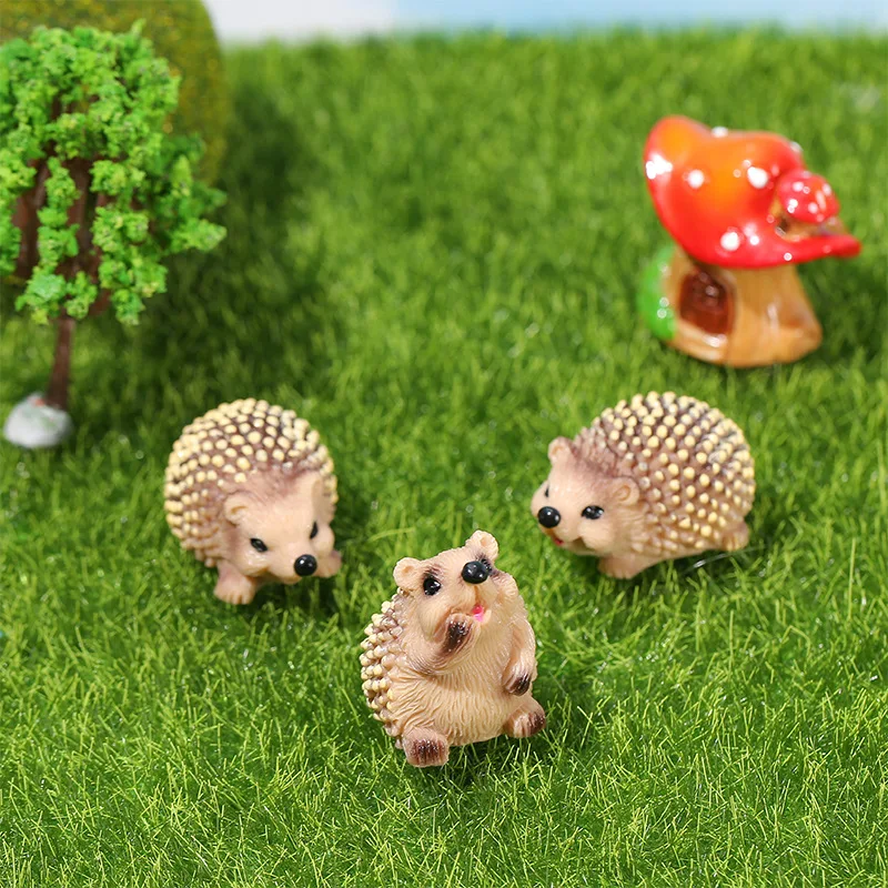 Figuritas en miniatura de erizo lindo, Micro paisaje, adornos de resina para decoraciones del hogar, Animal Kawaii, decoración de jardinería DIY