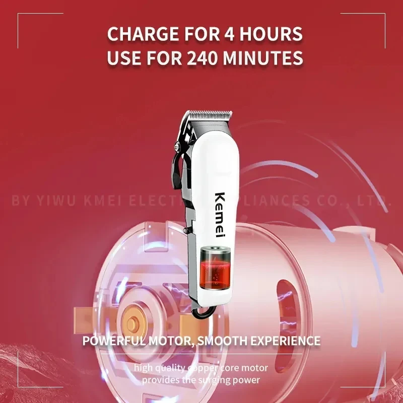 Kemei KM-809A 충전식 헤어 클리퍼 살롱 전문 무선 전기 헤어 트리머, 이발소 헤어 컷 머신, 도매