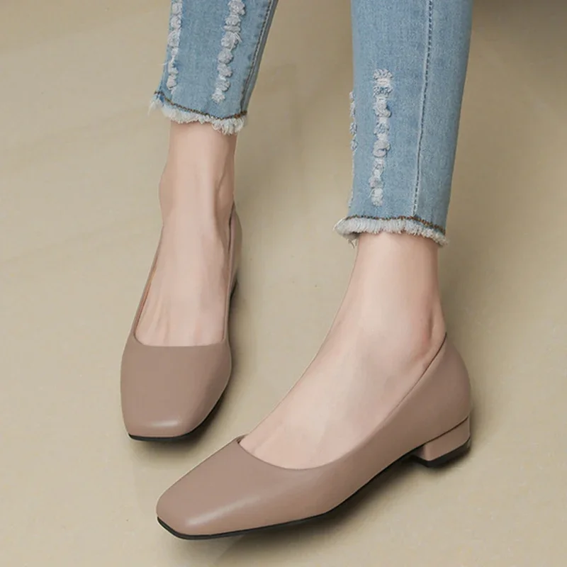Women Shoes Spring New Flat Women Shoes Loafers Simple Low Heels Office Work Casual Shoes Slip on Flat Footwear Ladies Square Toe
