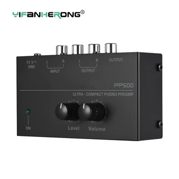 레벨 볼륨 제어 기능이 있는 휴대용 포노 프리앰프, LP 비닐 턴테이블용 RCA 입력 출력 인터페이스, TRS 출력 1/4 인치