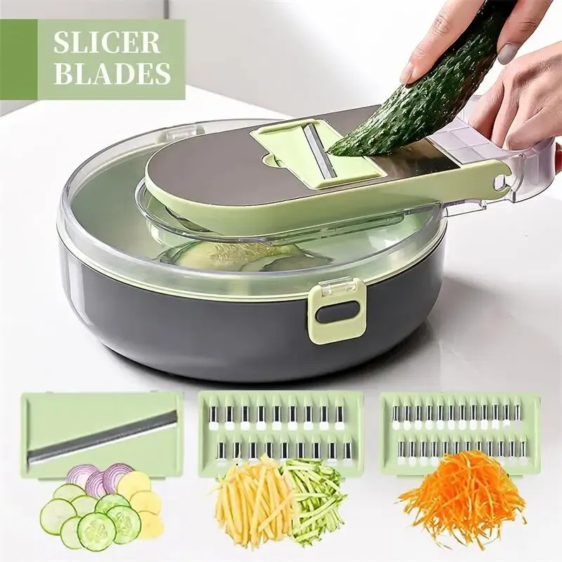 1pc Green/Yellow Multifunctional Drainage and Vegetable Cutting Tool for  Household Kitchens Shredded Sliced and Diced