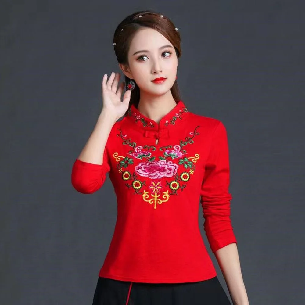 Chinese Style Clothing Women Hanfu Vintage Shirt Ethnic Tunic Patchwork Blouse and Top Women Ladies Chinese Tops