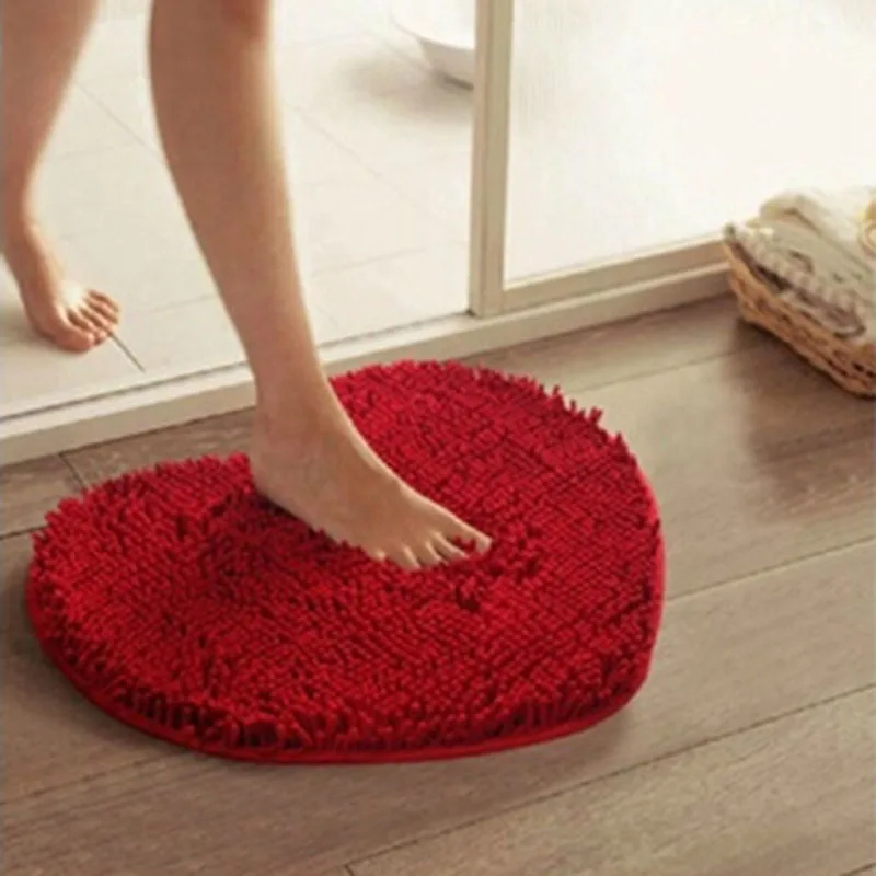 

26*37cm Love Heart Shaped Doormat Non-Slip Soft Microfiber Fluffy Bathroom Floor Area Rug For Bedroom Mat Carpets Living Room