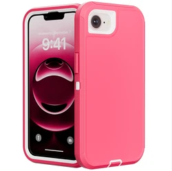 Shockproof Heavy Duty Rugged Phone Case with 3 - Layer Military - Grade Protection - iPhone 16e (Rose Red White)