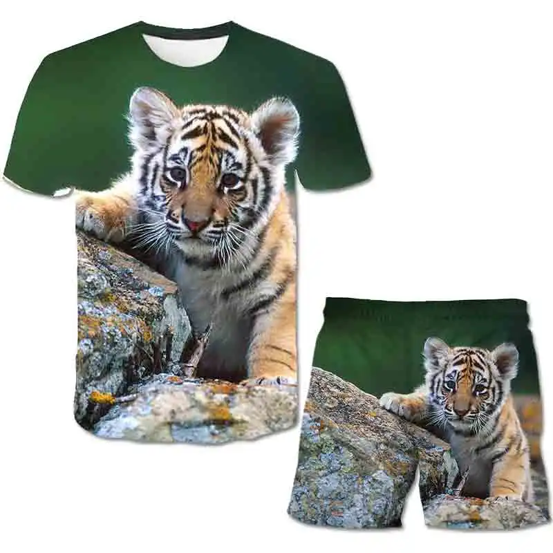 

Kids Animal Cool Tiger Clothes Set Baby Boy Girl T-Shirts Shorts 2PCS/Suit Cartoon Casual Short Sleeve Outfits 4-14 Years