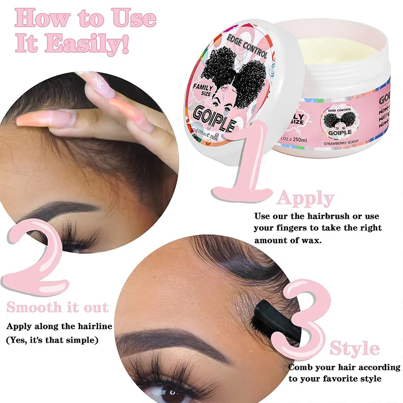 GOIPLE 8.25oz Edge Control Gel for Lace Wig Styling Wax Product 24 Hour Strong Hold Down Slick Baby Hair Black Finshing Cream 6