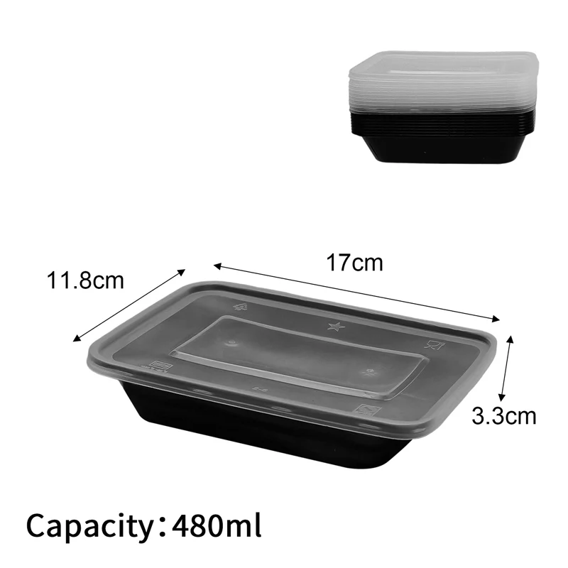 30/10PCS Disposable Food Containers Black Plastic Takeaway Box with Lid for Salad Sandwiches Fruit Kitchen Refrigerator Storage