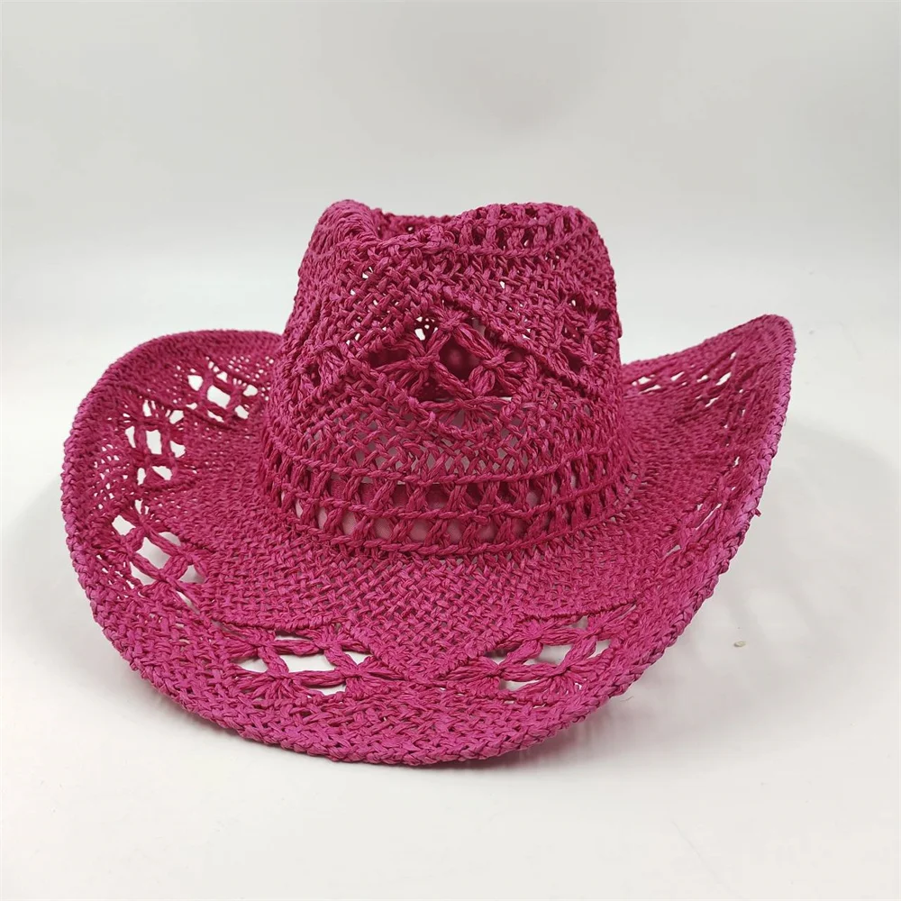 Rose Weave Hollow Western Cowboy Hat For Men Women Summer Outdoor Cowgirl Beach Sun Papyrus Straw Hat sombrero hombre