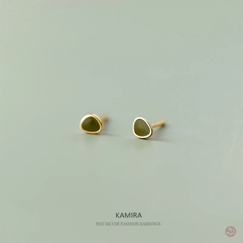 Kamira Argento Sterling 925 Classico Smalto Di Lusso Verde Zircone Orecchini Per Le Donne Teen Party Gioielli Carini Boucles D'Oreilles