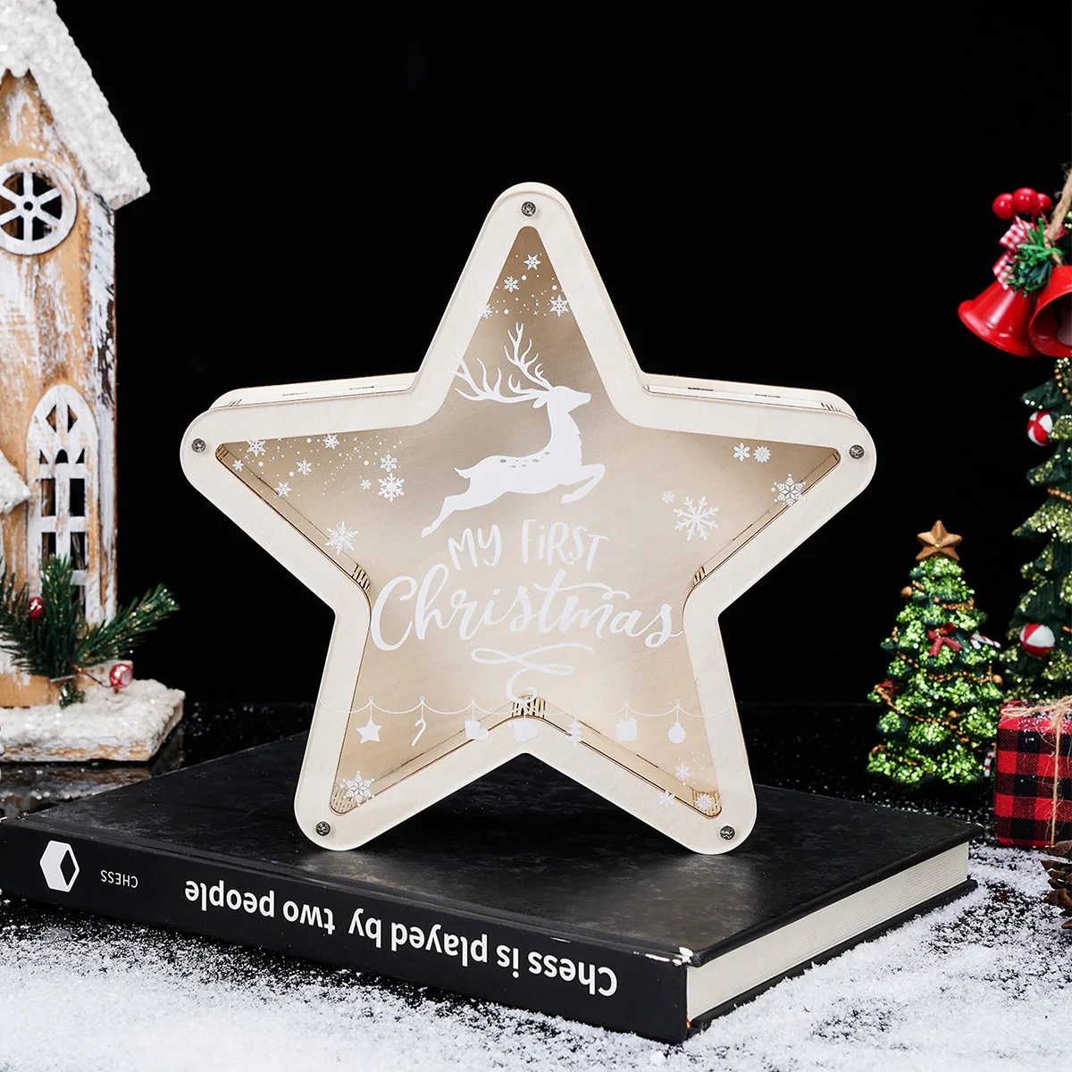 1PC, five-pointed star-shaped Christmas deer money box, Christmas decoration, suitable for Christmas decorative items and gifts