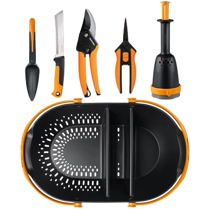 

Fiskars Food Gardening Tool Set with Harvest Basket, 6 Piece Bundle