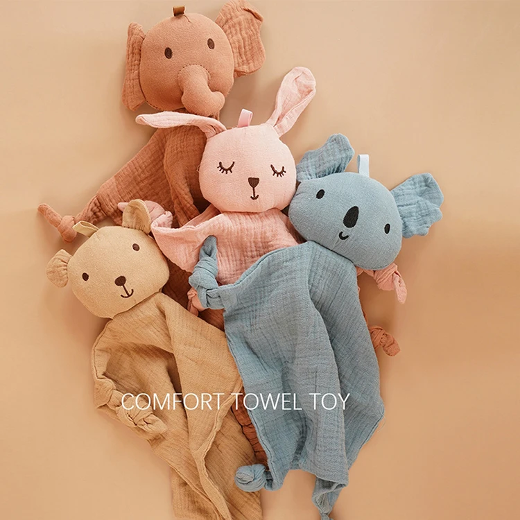 

Muslin Baby Comfort Towel Cotton Soft Newborn Sleeping Dolls Cute Elephant Bunny Koala Sleeping Toy Soothe Appease Blankie