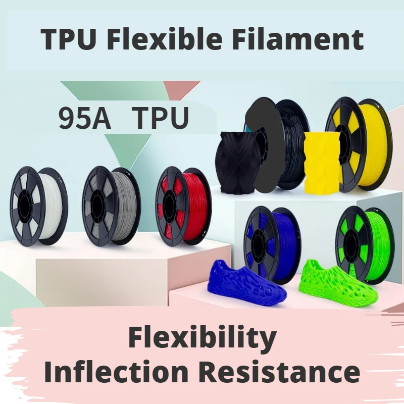 TPU 필라멘트,95A TPU 필라멘트 1.75mm,차원 정확도 +/- 0.03,유연한 소프트 3D 프린터 필라멘트 1kg 스풀,진공 포장