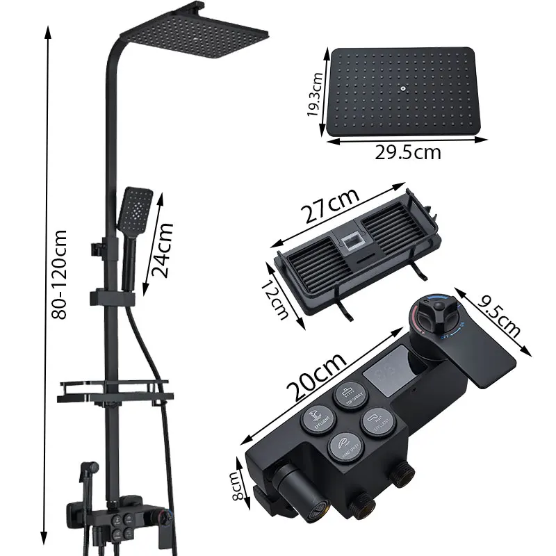 ULGKSD Thermostatic Shower Set Faucet For Full Bathroom Rainfall Mixer Tap LCD Digital Display 4 Ways Shower Systems shower head shower set