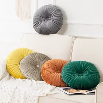 Nordic Pumpkin Soft Velvet Double Sided Embroidered Button Pillow 1