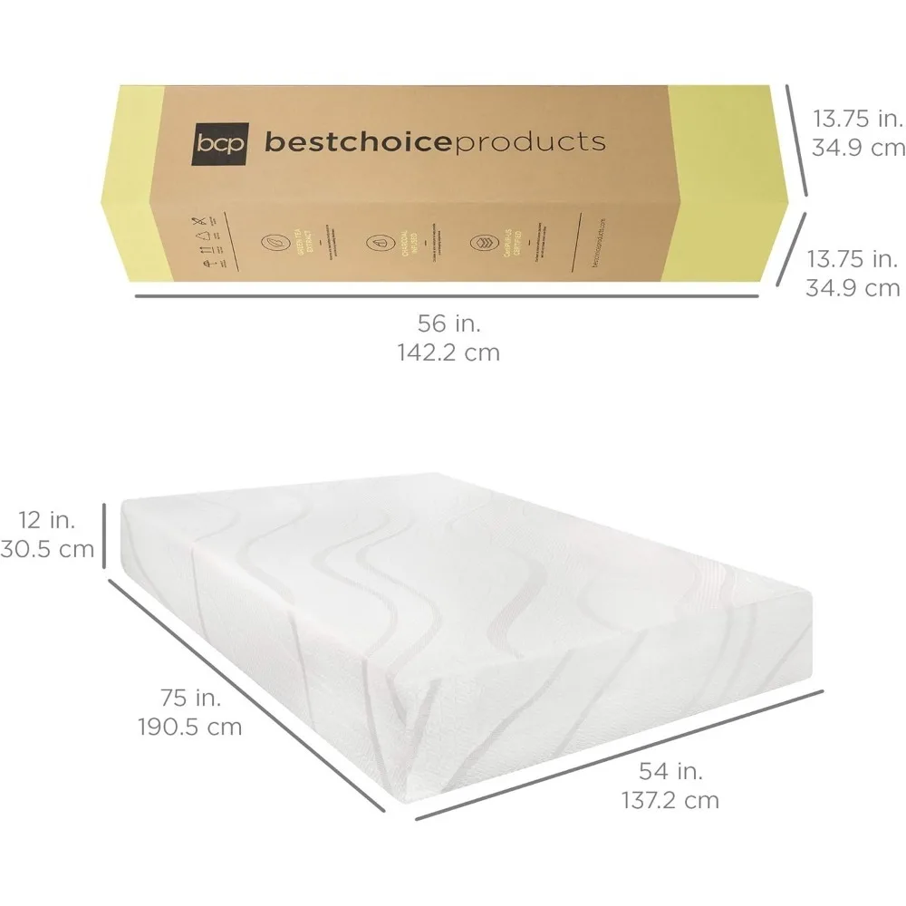12 Inch,Green Tea Charcoal Cooling Gel Memory Foam Mattress, Fiberglass Free,  3-Layer, Breathable 2