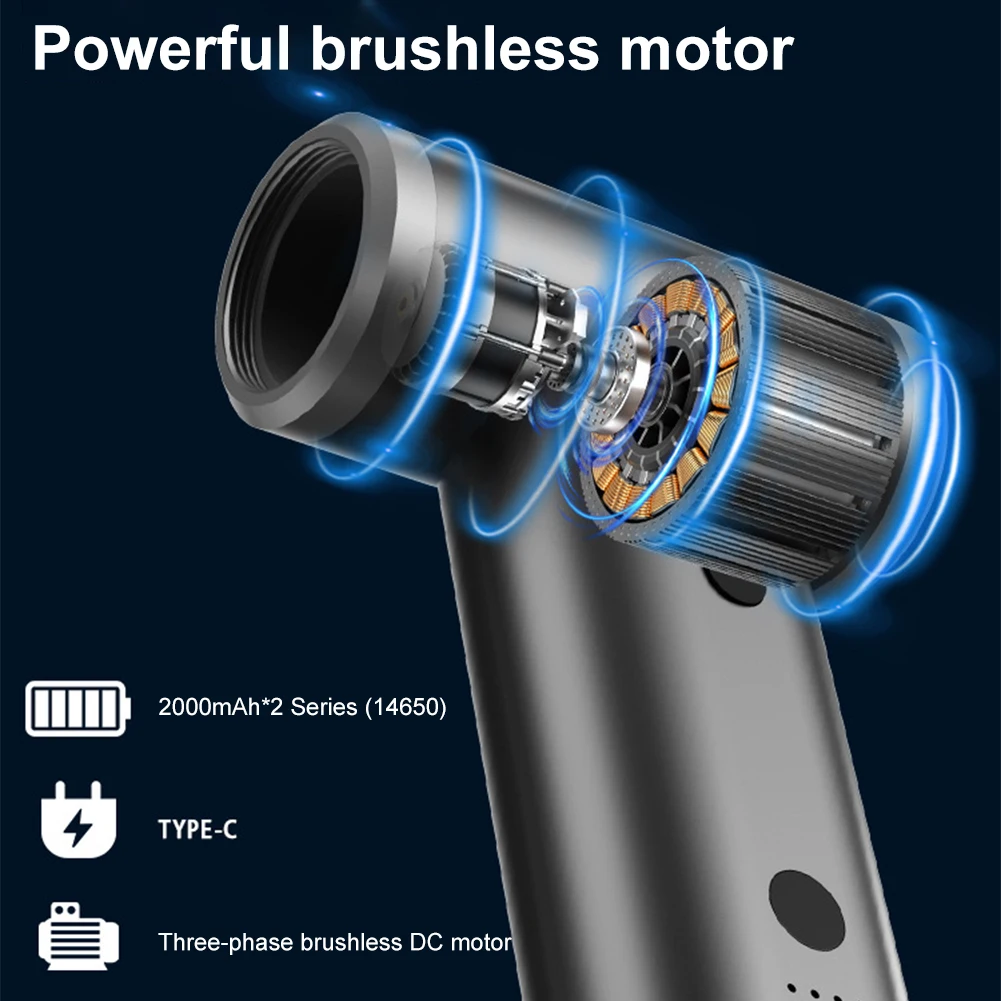 110000PRM Electric Air Duster Brushless Motor Portable Compressed Air Blower 2000mAh Handheld Vacuum Cleaner for Keyboard PC Car