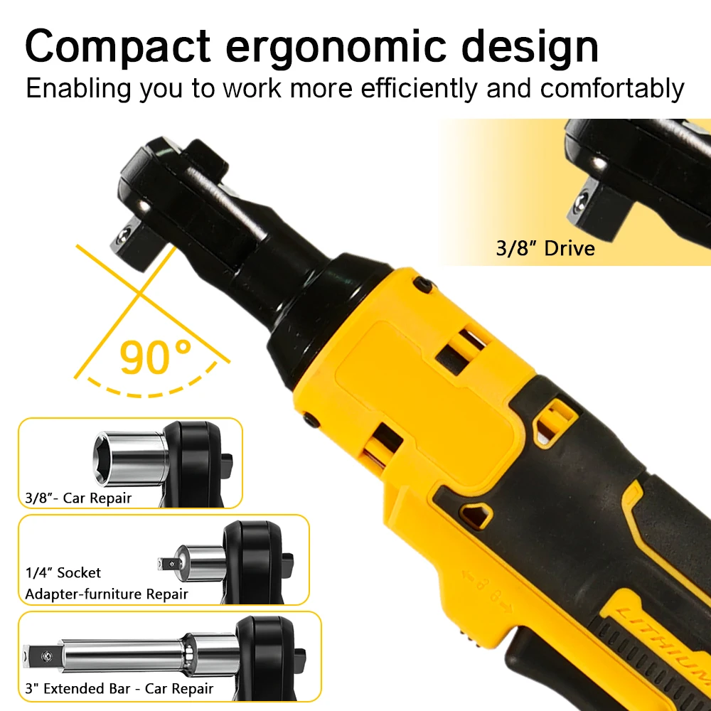 Electric Ratchet Wrench Set 500N.M Cordless Driver 3/8 in. Impact Removal Screw Nut Power Tools for Dewalt 18V-21V Battery 5
