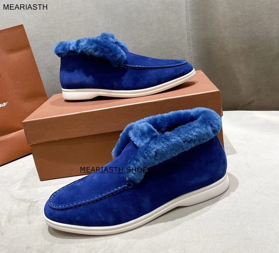

Classic Hot Sale Family Wear fur Flat Shoes Luxury Real Cow Suede Wool Slip On Ankle Boots Women Winter Plus Size Snow Boots