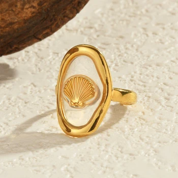 Anelli a forma di conchiglia placcati in oro moda vintage per regali di gioielli classici per feste impermeabili in acciaio inossidabile da donna
