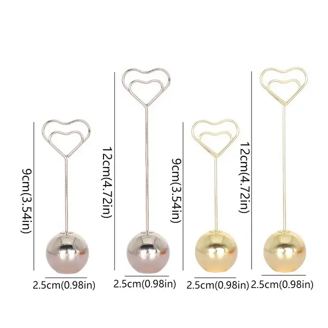 2pcs Mini Memo Clip Holder Heart Shaped Vertical Design Photo Clip Stand Metal Ball Base Rustproof Note Stand Wedding Table 6