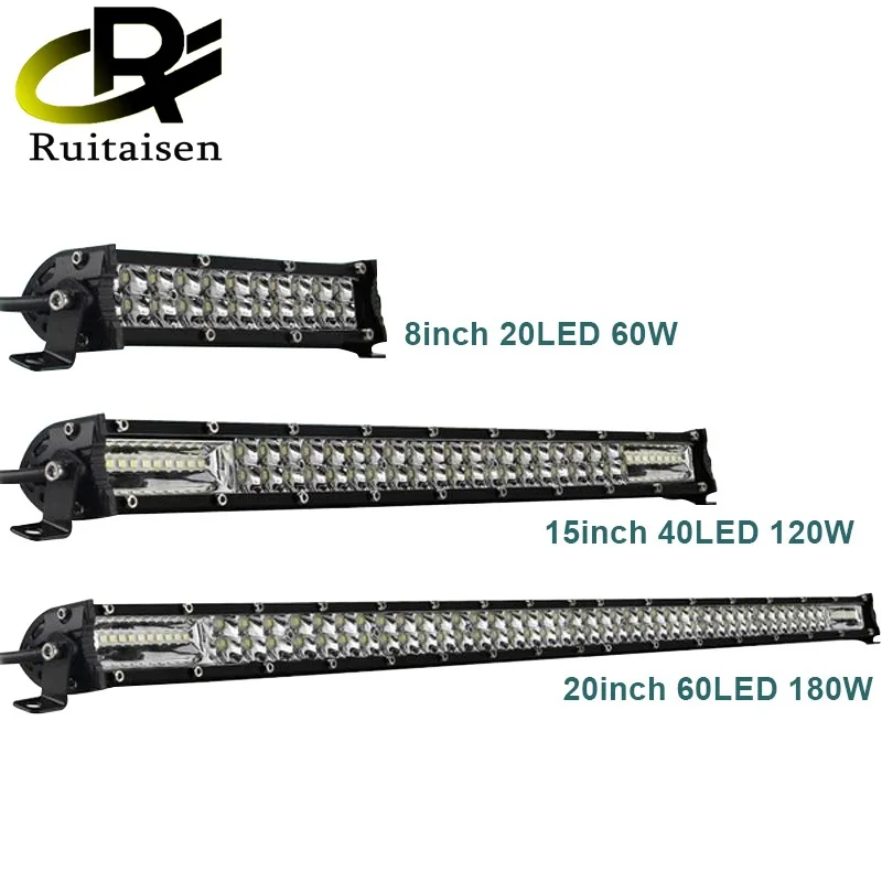 

Ruitaisen Super Slim 8" 15" 20" LED Light Bar Spot Flood 60W 120W 180W Led Bar 4x4 for ATV SUV Offroad LED Work Light 12V 24V