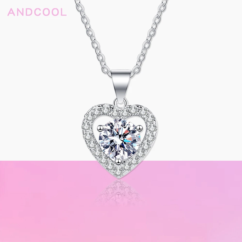 

Andcool Moissanite Necklace For Women Fashion 1 Carat Heart Moissanite Pendant 925 Silver Necklace Girls Gifts Jewelry For Woman