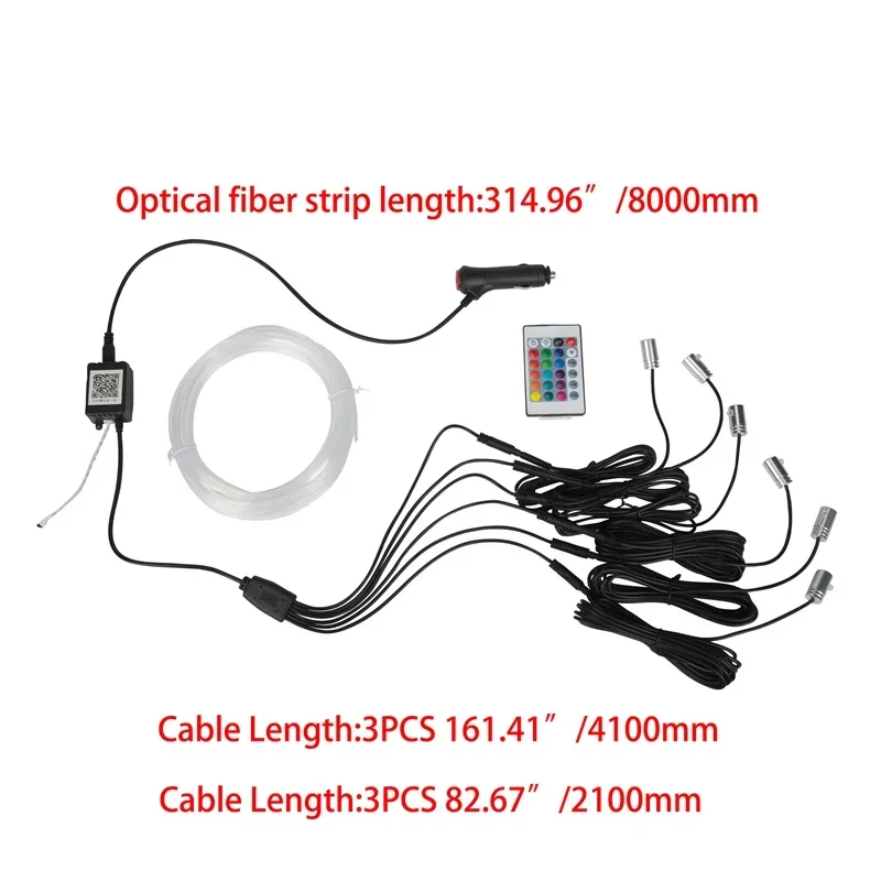 

6/8 Meters Optical Fiber String Universal Car 12V LED Opitcal Fiber Ambient Lighting Kit Auto Atmosphere Rainbow Lamp Trim Parts