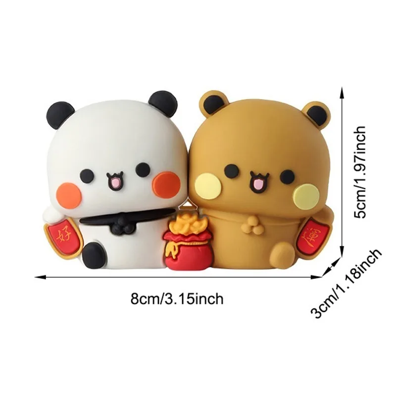 귀여운 부부와 두두 장식품 행운을 빌어요 부자가 되세요 장식품 이에르 판다 베어 펜던트 홈 데코 피규어 백팩 가방 액세서리