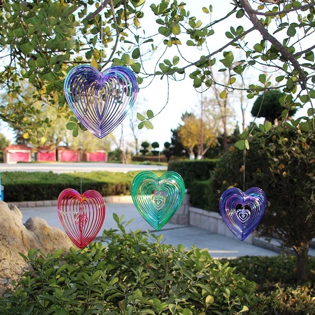 Fém 3D-S Szív Alakú Forgó Szélcsalád Szél-Fordulás Szerelmi Szél Hangjelző Forduló Medál Kültéri Kert Beltéri És - Image 3