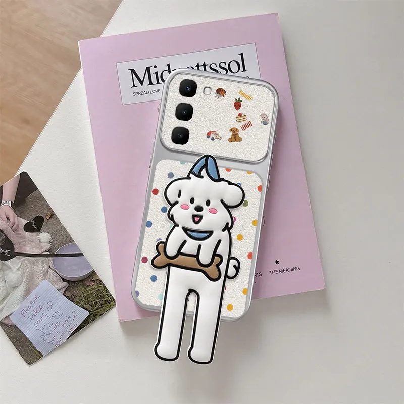 3D Cartoon Polka Dots Dog Soft TPU Case with Foldable Kickstand Cover