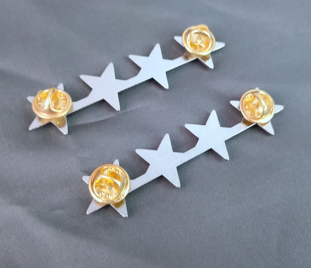 .WW2 PAIR OF US ARMY OFFICER 4 STAR GENERAL RANK MIONI BADGE PIN LARGE silver Military BROOCHES