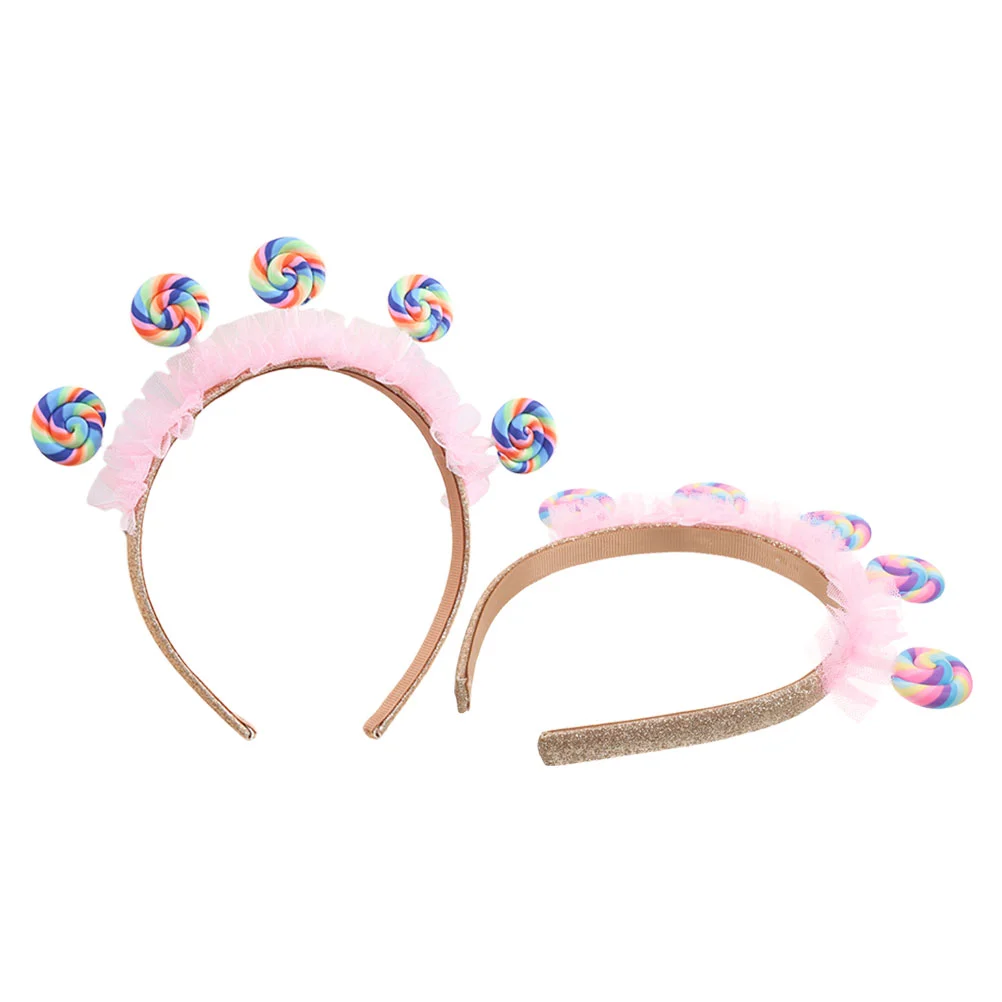 

2 Pcs Cartoon Lollipop Headband Child Pink Hair Accessories Plastic Lovely Hoops