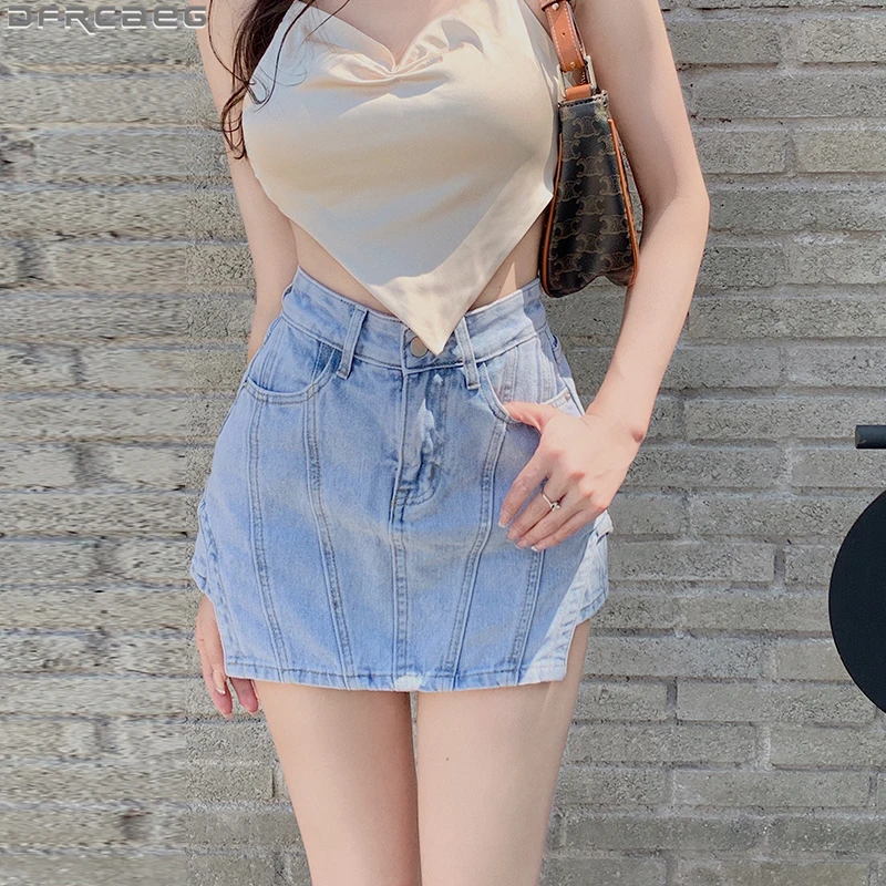 

2022 Summer Sexy Jeans Skirt Shorts Black Pink Korean Fashion High Waist Short Femme Streetwear Side Slit Bodycon Denim Shorts