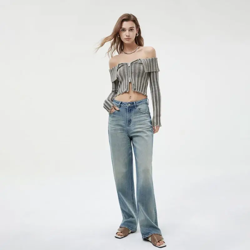 

O38Vintage high waist fashion wide-leg jeans women's spring 2024 new Baggy floor-length trousers