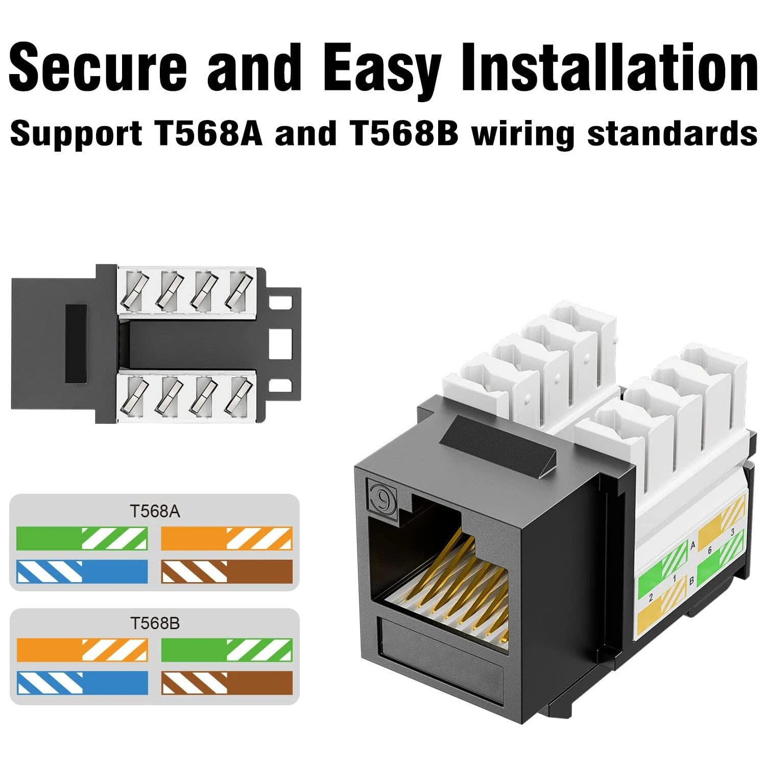 ZoeRax-Cat6 Keystone Jack e Keystone, Punch-Down Stand, UTP Modular Ethernet Jack Insert, 90 graus preto, RJ45