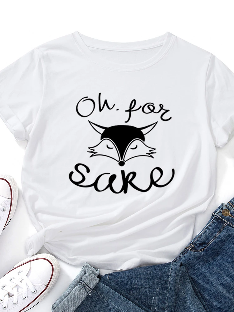

Cute Fox Head Print T Shirt Women Short Sleeve O Neck Loose Tshirt Summer Women Causal Tee Shirt Tops Camisetas Mujer