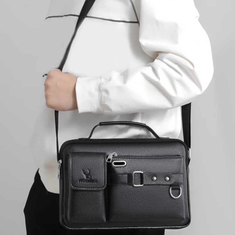 

PU Leather Men Business Crossbody Bag High Quality Large Capacity Simple All-Match Shoulder Bags Handbag Phone Pocket