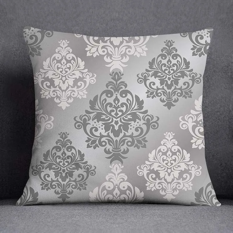 3pcs/lot 45X45CM Gray Lumbar Pillow Case Polyester Geometry Leaf Floral Stripes Plaids Print Sofa Throw Cushion Cover Home Decor