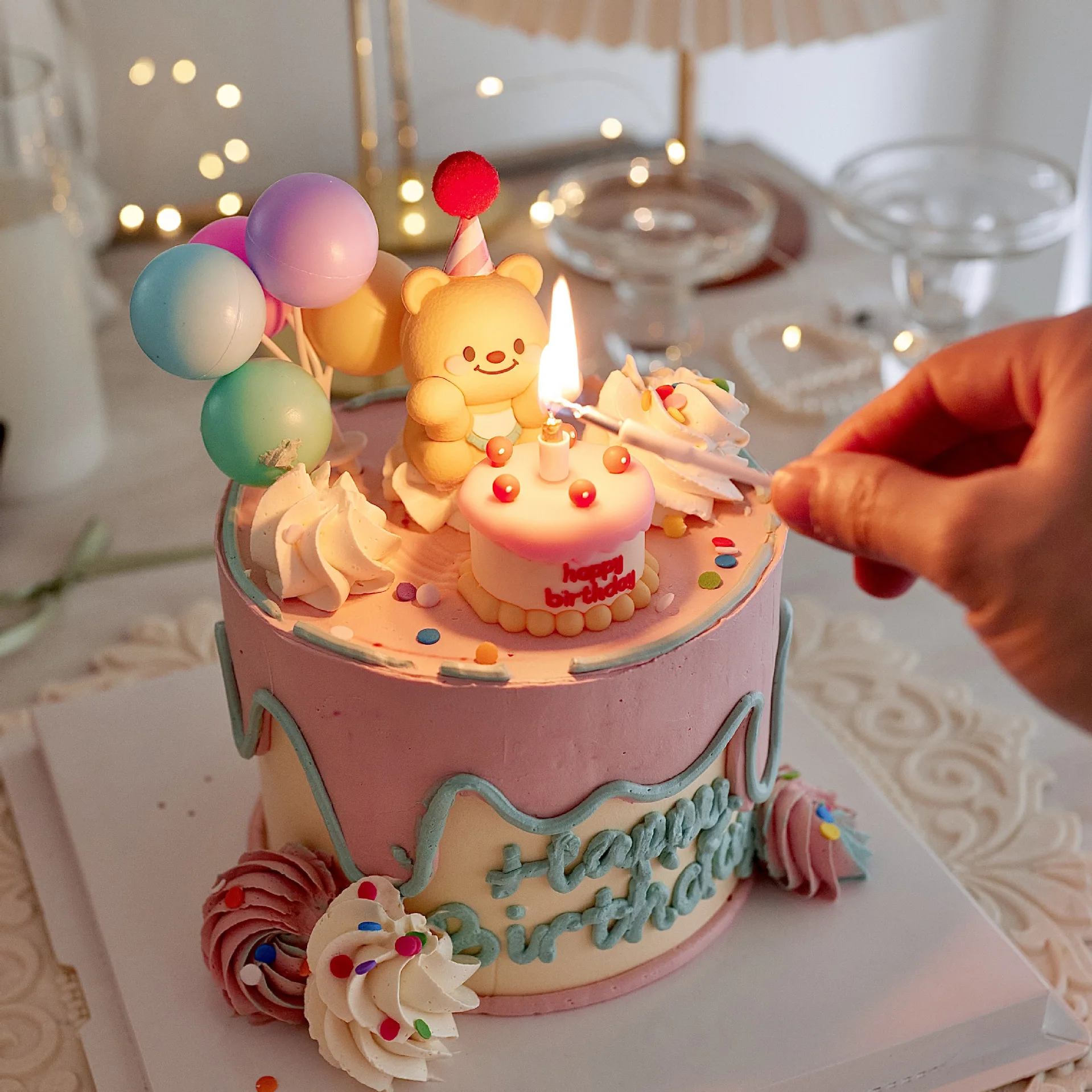 Bear Cake Decoration Balloons Yellow Bear Figurines Small Cakes