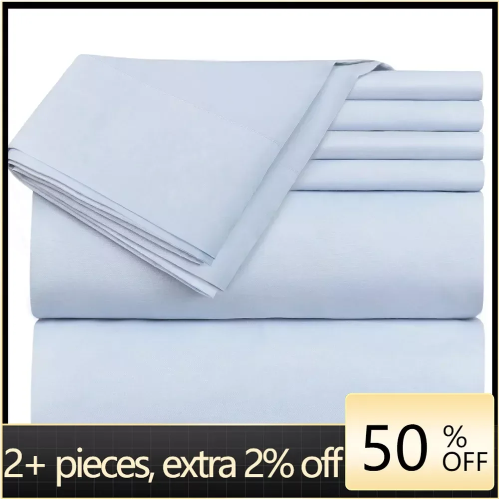 

Extra Deep Pocket 6 Piece Bed Sheet Set – Double Brushed Microfiber Sheets With 4 Pillow Cases Ice Blue Freight Free Linen Home