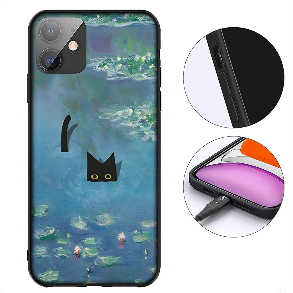 Claude Monet Impressionism Waterlily Cat Art Phone Case Cover