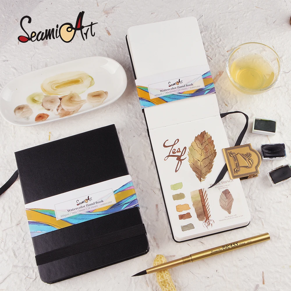 SeamiArt 드로잉 노트북 스케치북 핸드북, 수채화 아크릴 마커 펜, 오일 페인트 구아슈, A4, A5, 300gsm 용지 24 매