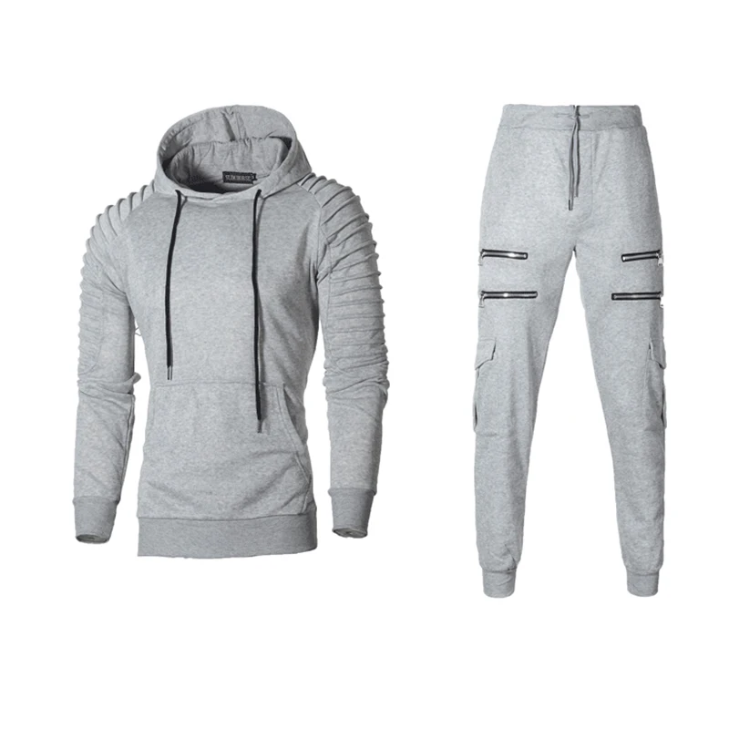 Autumn Winter Male Loose Casual Camouflage Printing Hoodies Elastic Waist Pants Set Men Zipperhooded Sweatshirt Sweatpants Suit
