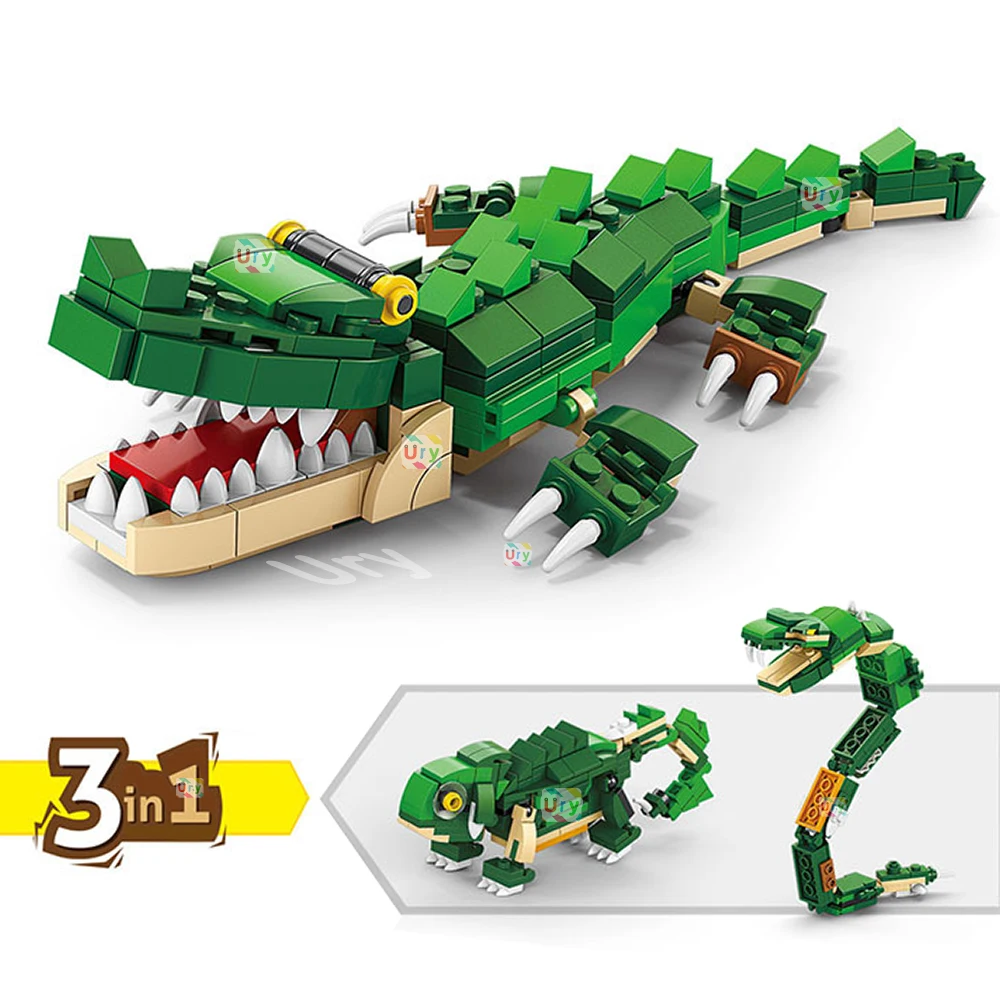 Moc 해양 해양 물고기 3in1 동물 상어 호랑이 올빼미 악어 모델 세트 빌딩 블록 Diy 어린이 아이 선물을위한 장난감을 조립
