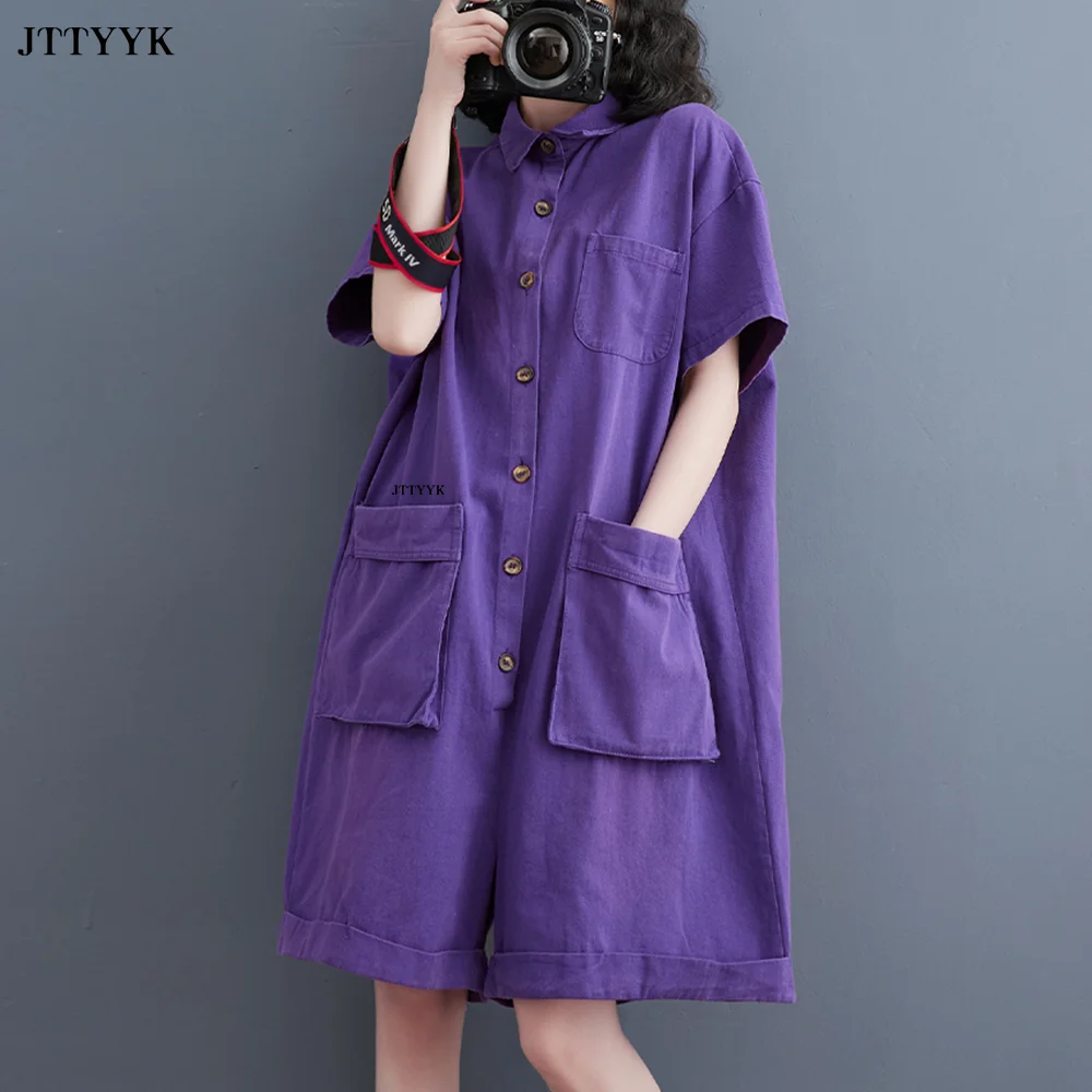 

Summer Outfits Short Sleeve Denim Jumpsuit Elegant One Piece Set Overall for Women 2023 Shorts Oversized Romper Playsuit Vintage