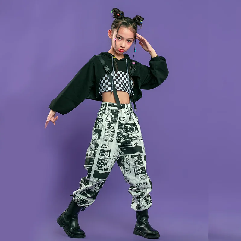 Sport Suits Teenage Jazz Dance Costumes Street Clothes Kids Hip Hop Clothing Crop Tops Hoodie Sweatshirt Comic Pants For Girls girl dance costume children costumes