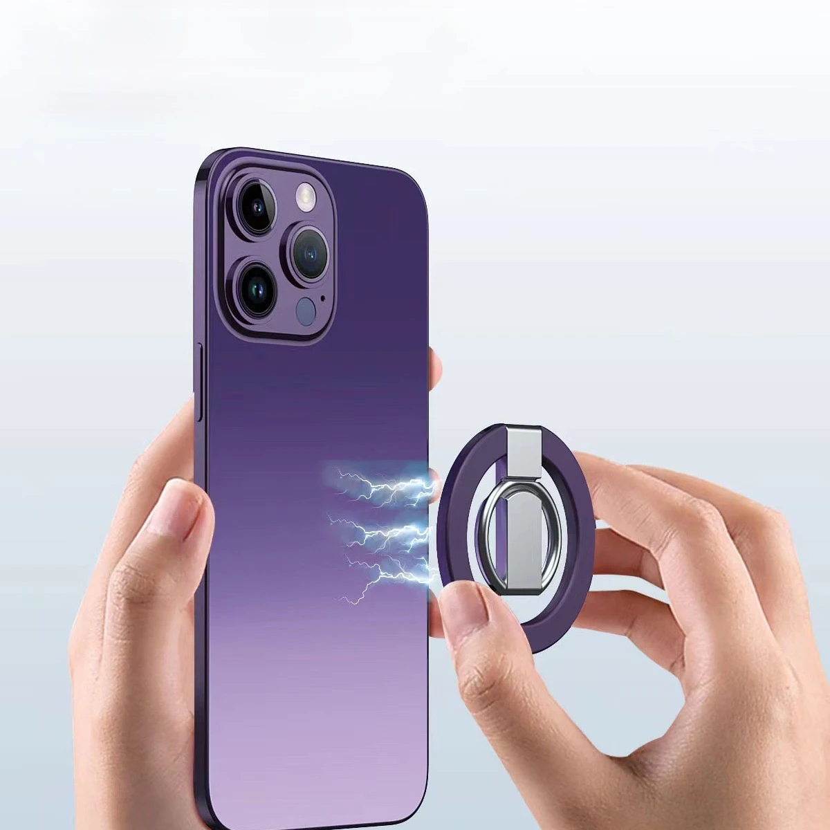 Portable Folding Magnetic Phone Holder with Adhesive Ring Buckle