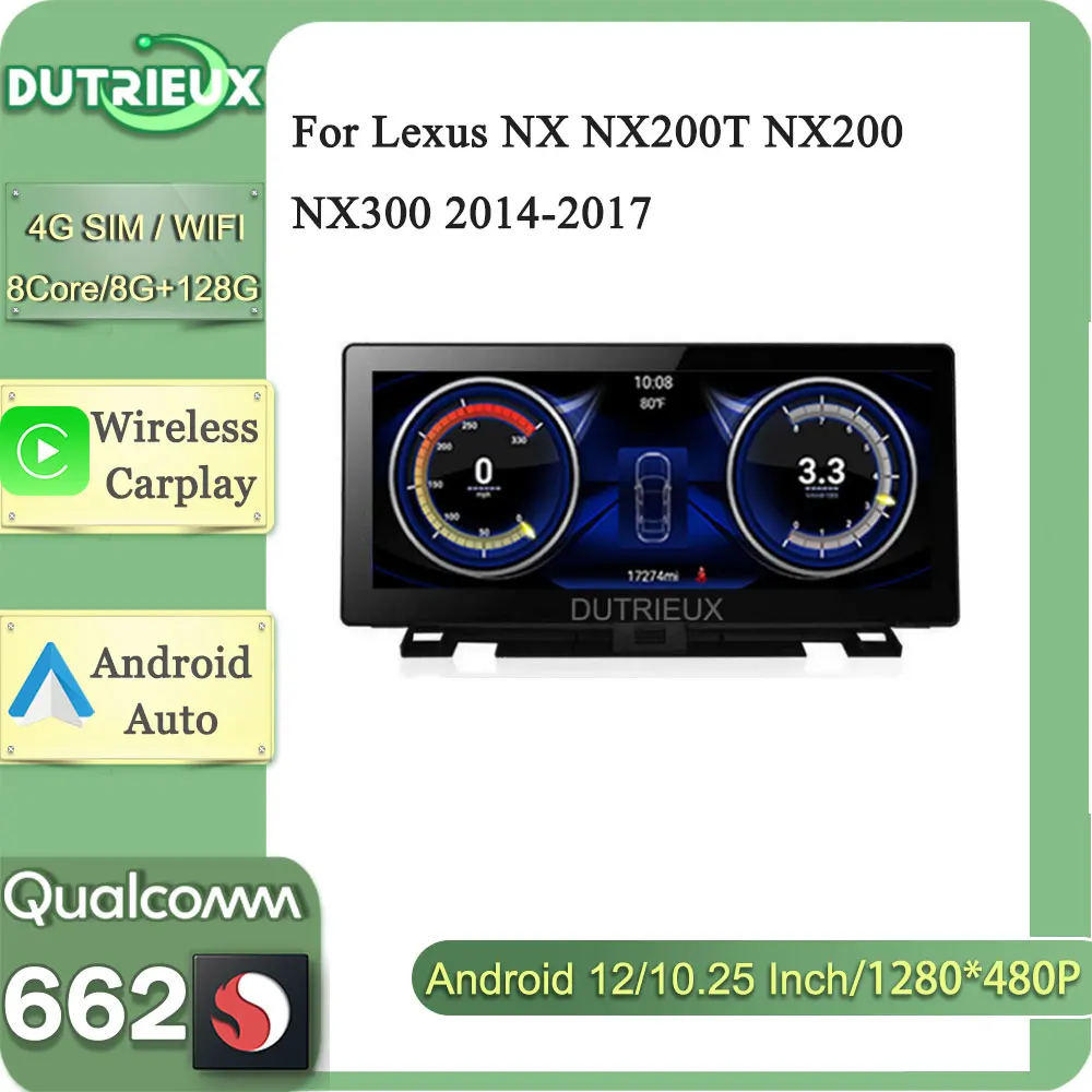 

10.25 Inch Android 12 Autoradio Carplay Navigation GPS Multimedia Monitor Video Player For Lexus NX NX200T NX200 NX300 2014-2017